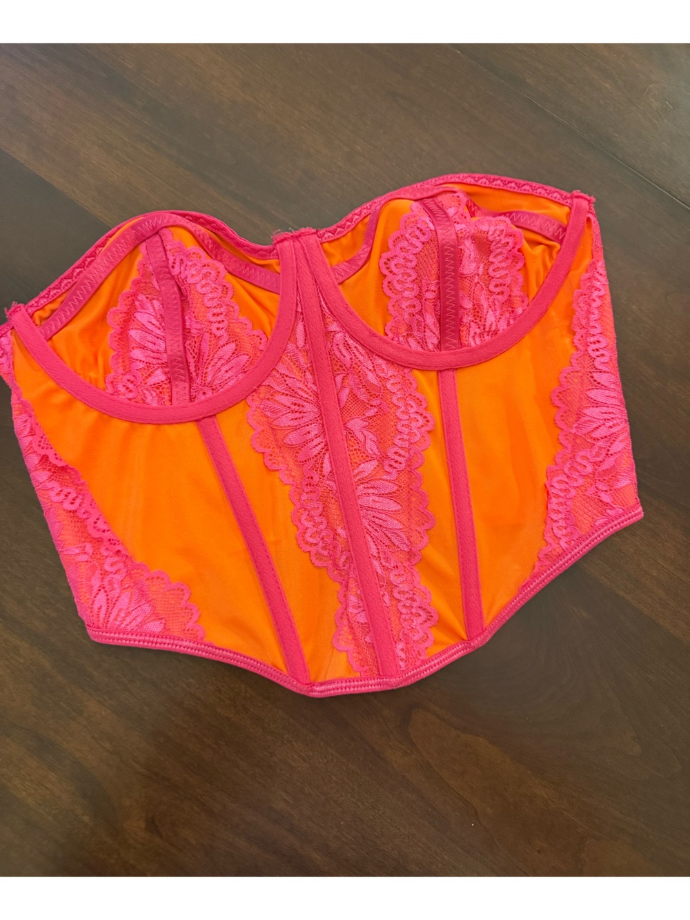 SHEIN Lace Corset Top Orange and pink medium